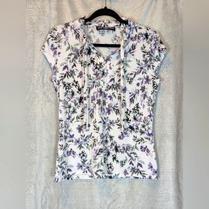 Karl Lagerfeld White and Purple Floral Blouse